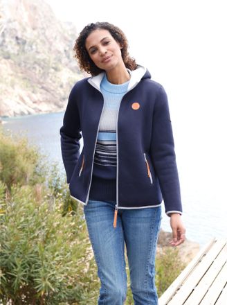 Casual Looks Strickfleecejacke CASUAL LOOKS, Damen, Gr. 36, blau (marine), 100% Polyester, meliert, unifarben, Jacken Strickfleecejacke