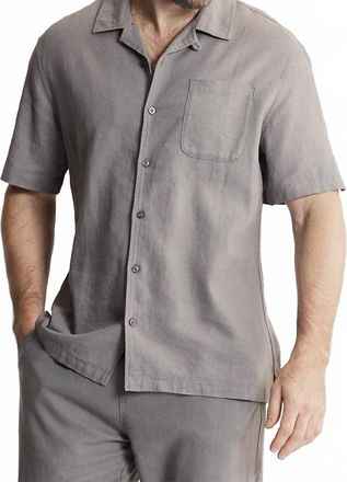 Jachs NY Linen Suffolk Short Sleeve Camp Shirt In Dark Grey