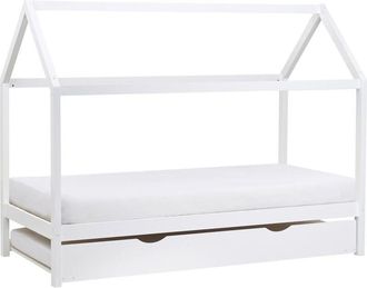 Beliani Kids House Trundle Bed Pine Wood eu Single Size 3ft with Slatted Base White Crillon