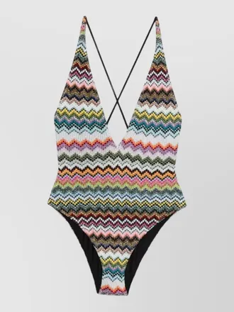 Missoni v neck swimsuit herringbone pattern design