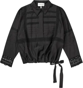 Munthe Geborduurde zwarte top met tailleband - Dames - Blouses - Zwart - XS - Katoen - Overhemden
