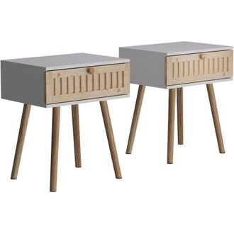 Vicco Comodino Holk, Bianco/pino, 40 x 47 cm Set di 2 Vicco