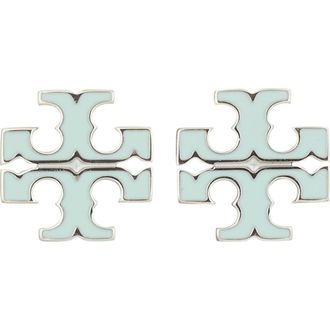 Tory Burch Small Icon Stud Earrings in Tory Silver /Mint at Nordstrom