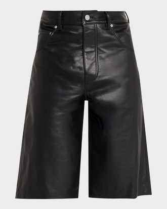 Purple Men & apos;s Leather Five-Pocket Shorts