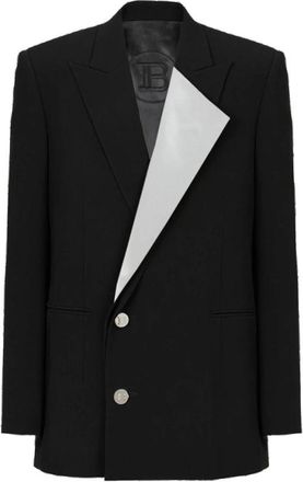 Balmain Zwarte Viscose Heren Blazer - Dames - Blazers - Zwart - 4XL - Leer - Jassen