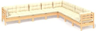 vidaXL Muebles De Jard&iacute;n 8 Pzas Y Cojines Madera Maciza De Pino Crema Vidaxl
