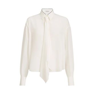 Brunello Cucinelli Overhemden, Dames, Wit, M, Zijden Blouse