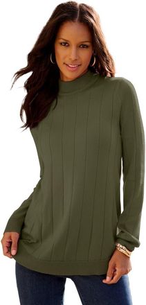 Roaman's Plus Size Drop Needle Mockneck Lightweight Sweater Knit in Dark Olive Green at Nordstrom, Size 5X