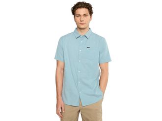 O'Neill Light Check Standard Short Sleeve Woven Shirt Mens Clothing Stone Blue : 2XL, Cotton/Elastane/Polyester