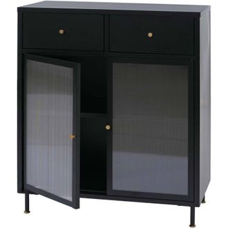 Hhg Com&ograve; HHG-442, armadio credenza highboard, scomparti cassetti industriale metallo vetro satinato 96x80x40cm, nero