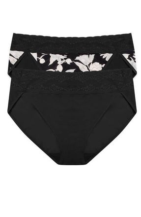 Natori Bliss Perfection One Size French Cut Brief 2-Pack in Black/black Garden Rose Print at Nordstrom