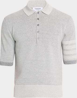 Thom Browne Mens Linen and Cotton Stripe-Sleeve Polo Shirt