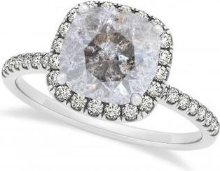 Allurez Cushion Salt & Pepper Diamond Halo Engagement Ring French Pave 18k W. Gold 0.70ct