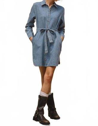 Skies Are Blue Clothing Washed Denim Buttondown Shirt Dress In Blue