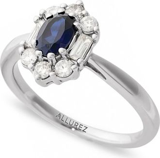 Allurez Oval Lab Blue Sapphire & Diamond Halo Ring 14K in 0.95Ct/yellow Gold at Nordstrom, Size 5.5