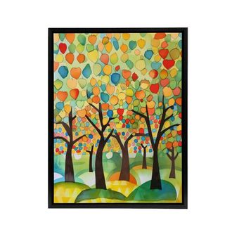 Artery8 Apple Tree Orchard Abstract Folk Art Framed Canvas Wall Art Print | Size: W24 x H32