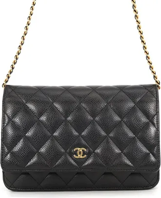 Chanel Black Grained Calfskin Chain/Shoulder Wallet (Pre-Owned)