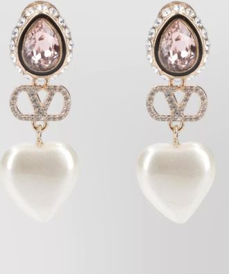 Valentino Garavani heart pendant drop earrings gemstones pearls