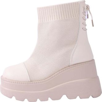 Generic Womens Wedge Boots Stretch Knitted Short Booties Round Toe Casual Solid Color Thick Sole Lace Up Classic Ankle Boots Party Outdoor