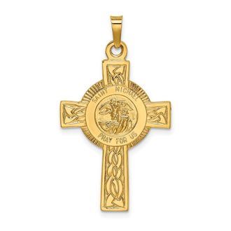 Diamond2Deal 14k Yellow Gold Polished Cross with St. Michael Medal Pendant
