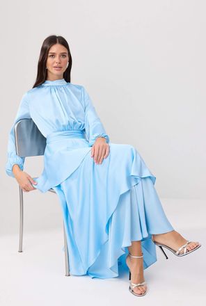 Trendyol Modest Dames Donkerblauw Effen Maxi Lang Stijlvol/Avond Skater Modest Avond Jurken