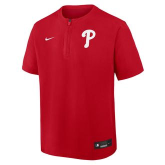 Nike Philadelphia Phillies Authentic Collection Nike Mens Dri-FIT MLB 1/4-Zip Short-Sleeve Windshirt in Red | 04HF313YPP-Q9T