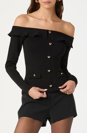ASTR the Label Heart Button Off the Shoulder Sweater in Black at Nordstrom Rack, Size Large