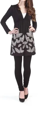 Papillon Long Sleeve Pleat Front Border Print Dress In Black