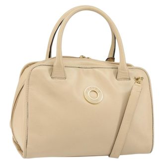Celine Circle Logo Handbag Leather Beige Leather Handbag (Pre-Owned)
