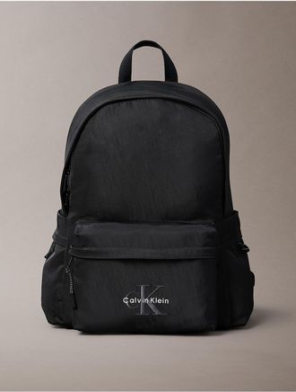Calvin Klein Mens Nylon Monologo Round Backpack - Black