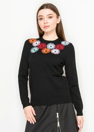 YAL New York Crewneck Black Sweater with Embroidered Flowers