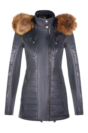 Infinity Leather Dames blauwe gewatteerde leren parka-jas - Winton
