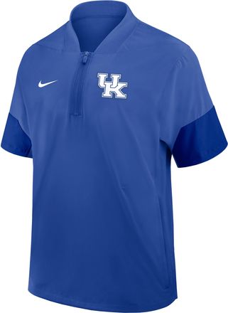 Nike Kentucky Sideline Coach Nike Mens College 1/2-Zip Short-Sleeve Hooded Jacket in Blue | 03BO0DZGNKY-6XU