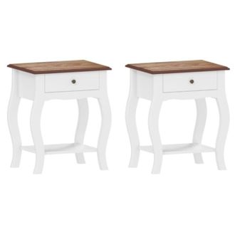 C&A Elegant French Style 2-Piece Bedside Tables with Drawer and Open Shelf for Bedroom and Living Room,Classic White Finish