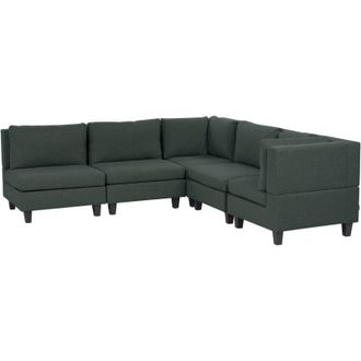 Beliani Sof&aacute; Modular Moderno 5 Plazas Tapizado Tela Patas Negras Respaldo Acolchado Izquierdo Verde Oscuro Unstad