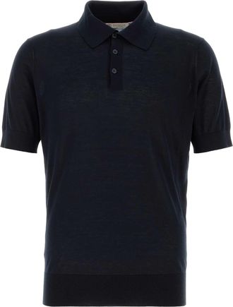 Brunello Cucinelli Brunello Cucinelli Midnight Blue Silk Blend Polo Shir