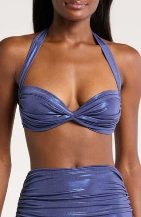 Norma Kamali Bill Ruched Bikini Top in Military Blue at Nordstrom Rack, Size Medium