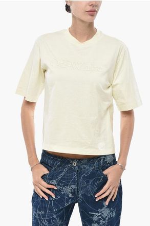 Off-white Cotton Cropped Fit T-Shirt THICK BIG With Embossed Logo size Xs