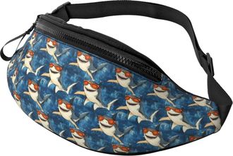 Generic Cartoon Glasses Shark Print Waist Bag Bum Bag Lightweight Bumbags For Workout Women Camping 14X35Cm