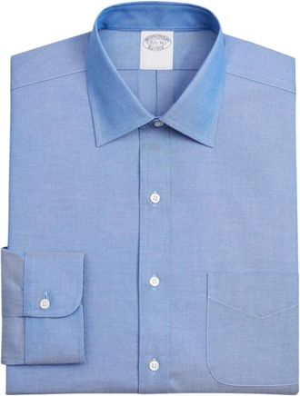 Brooks Brothers Traditioneel model stretch Supima katoenen overhemd zonder strijk met Ainsley-kraag - Heren - Zakelijke Overhemden - Blauw - M - Katoen - Overhemden