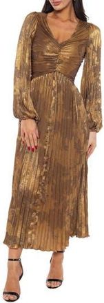 Marina Rossini Long Sleeve Pleated Dress in Bronze at Nordstrom Rack, Size Medium