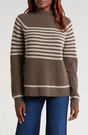 Wyeth Nyc Laura Stripe Wool & Cashmere Funnel Neck Sweater in Coco/Oatmeal at Nordstrom Rack, Size Small