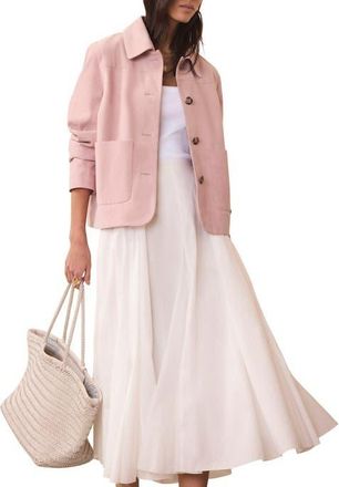 Mint Velvet Suede Jacket with Classic Collar & Button-Front Pockets in Light Pink at Nordstrom, Size X-Large