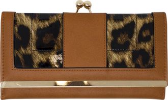 Generic Ladies Metal Finish Clip Top Card Slots Women Wallet Bag Animal Print Clutch Purse Handbag 1178 (Brown)