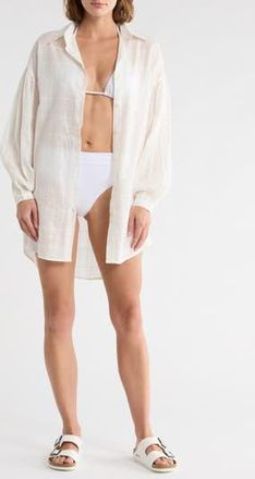 Vitamin A Sharita Long Sleeve Cover-Up Shirtdress in White at Nordstrom Rack, Size Medium