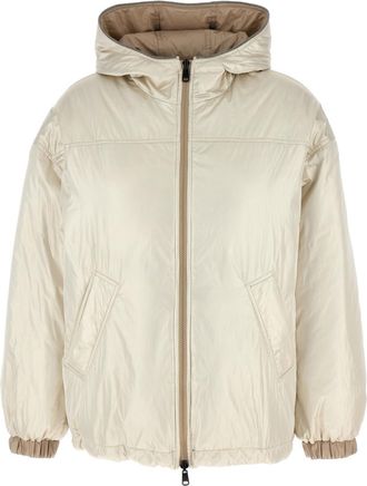Brunello Cucinelli Beige Laminated reversible down jacket