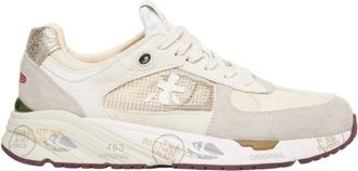 Premiata Beige Sneakers met Contrasterende Details - Dames - Sneakers - Beige - 35 EU - Leer - Schoenen