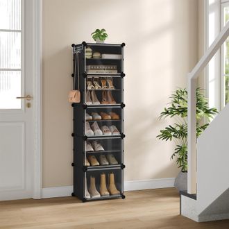 Woltu Woltu Zapatero Compacto, 2x5 Compartimentos (capacidad Para 20 Pares), Negro+transparente