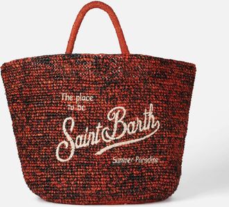 MC2 Saint Barth Raffia Black And Orange Bag With Front Embroidery