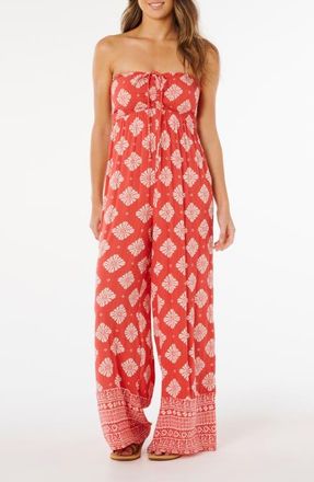 Rip Curl Ventura Smocked Strapless Wide Leg Jumpsuit in Red at Nordstrom, Size Xx-Large